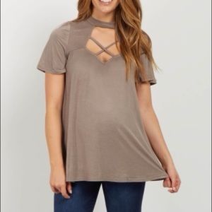 Taupe Crisscross Cutout Top